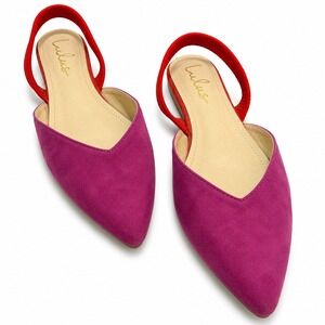 Lulus Mae Slingback Flats Womens 7.5 Fuchsia Red Vegan Suede Pointed Toe